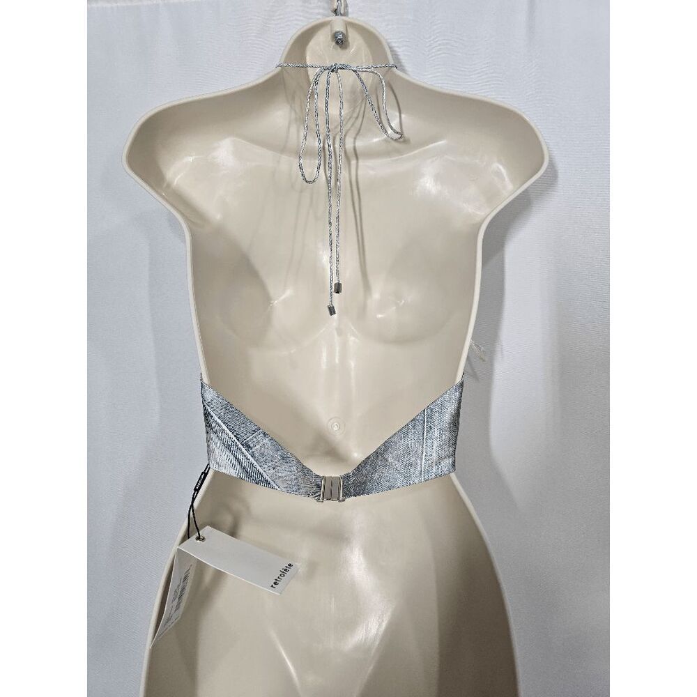 Retrofête Blue Romano Denim Halter Neck Duncan Cropped Top Size Large - Picture 4 of 5